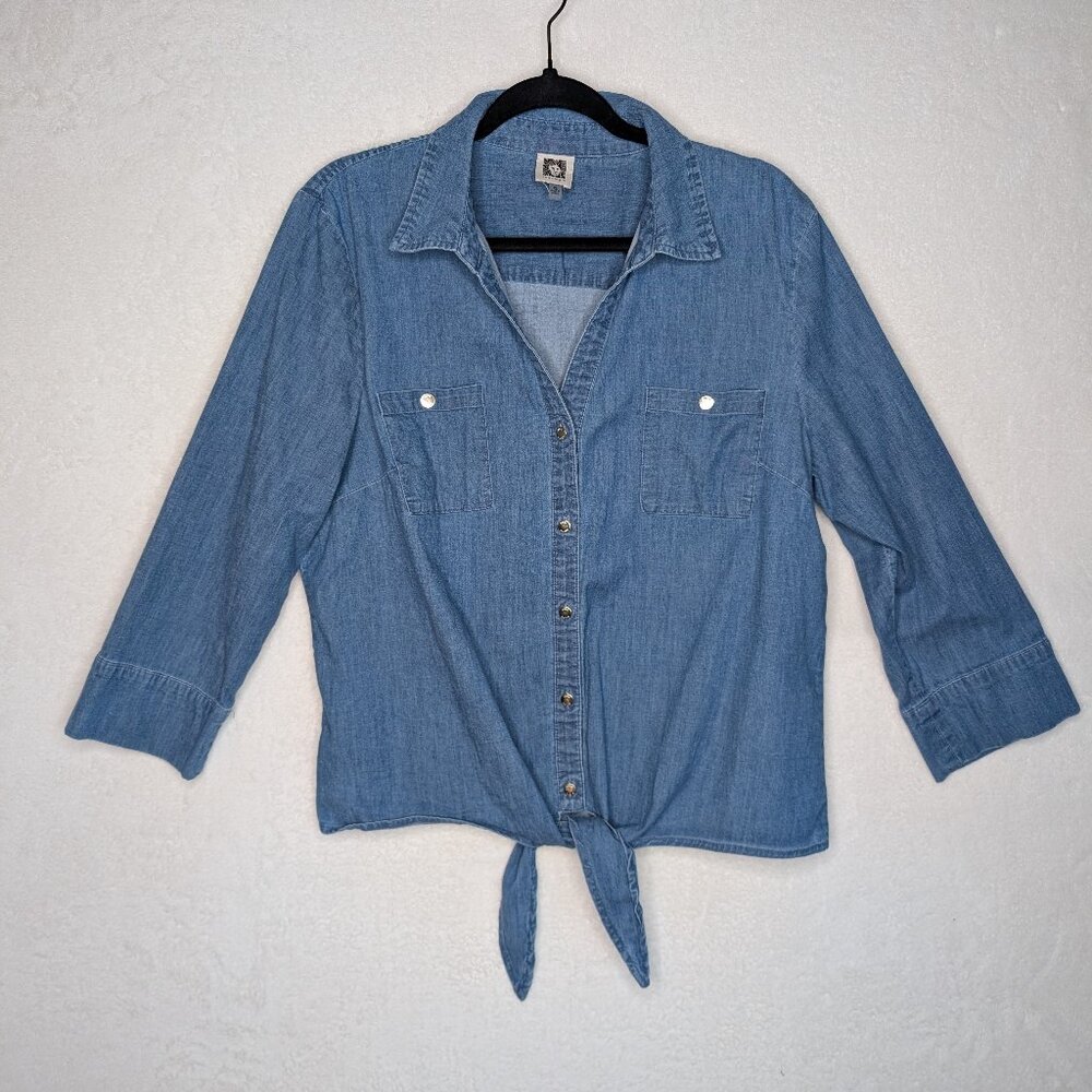 Anne Klein Denim Button Up Shirt Size XL